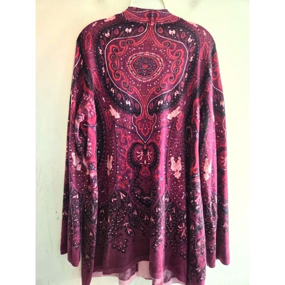 Talbots Women Burgunday Red Tapestry Lambswool Blend Cardigan Sweater size 2X - Picture 2 of 7